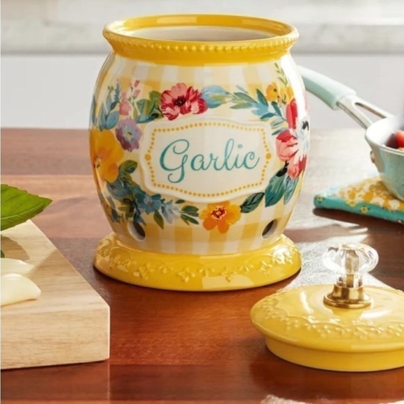 The Pioneer Woman Sweet Romance Garlic Keeper - Yellow Gingham - Picture 2 of 6